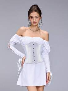 Retro Palace Style Multi-Color Satin Strapless Waist Cincher, Front Closure Fish Bone Strong Waist Shaper, Suitable For Party, Date, Wedding, Holiday - Multicolor - View 13