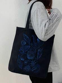 Ocean Theme Canvas Tote Bag, With Starfish And Shell Pattern, Large Capacity Women's Shoulder Bag, Portable Tote Bag, Multi-Functional Storage Bag, Commuter Shopping Bag, Foldable Large Capacity Casual Grocery Bag, Perfect Gift For Friends Who Love The Ocean, Women, Mothers, Teacher's Day, Back To School Season, Birthday Holiday, Spring And Summer Beach Vacation - Multicolor - View 9