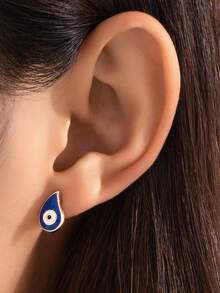 2 Pairs Vintage Water Drop Demon Eye Stud Earrings Set, Suitable For Daily, Commute, Date, Party Wear, Valentine's Day Gift - Multicolor - View 5