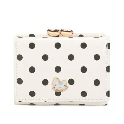 2026 New Polka Dot Pattern Student Coin Purse, Women Short Wallet With High-End Sense, Tri-Fold Coin Pouch With Horse Pattern Card Holder