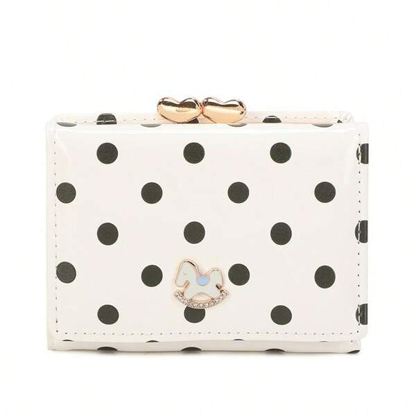 2026 Nouvelle Porte-monnaie étudiant à motif pois, portefeuille court pour femme avec un sens haut de gamme, porte-monnaie à trois volets avec porte-cartes à motif cheval pour femme. Petit portefeuille mignon, portefeuille de voyage essentiel pour l'été
