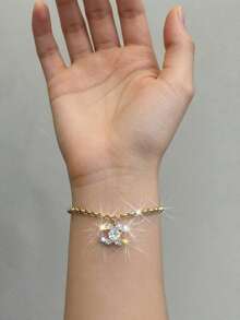 1条时尚优雅的不锈钢链镶钻吊坠手链，适合女士日常佩戴 - 笑臉cc形笑臉吊墜手鍊 - 查看 5