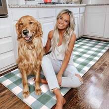 Modern Farmhouse Plaid 2 Piece Set Kitchen Mats for Floor Anti Fatigue Waterproof and Non-Skid Kitchen Rugs Cushioned Kitchen Mat for Standing Washable Comfort Desk Kitchen Runners - Verde salvia - Ver 8