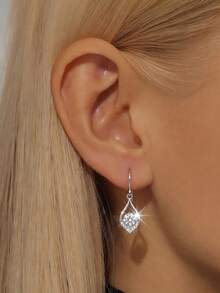 1对S925纯银水滴耳环，女士奢华小众清新优雅锆石镶嵌流苏耳环，适合日常佩戴，精致派对礼物 - 水滴 - 查看 12