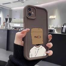 Casing Ponsel Kasual Gaya INS Lucu Kreatif dengan Gambar Baterai 1% untuk Pria, Bingkai Lensa Cokelat Kopi Matte, Desain Bertingkat, Perlindungan Penuh Tahan Guncangan, Untuk Android Galaxy A/S/FE/Plus/Ultra, Pro/Note/Poco, Transsion Hot/Play/Spark/Pop/Smart, Reno, Honor, E/G, - Coklat - View 1