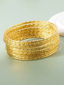 12件套女神龛位设计时尚百搭金属雕花多层细手镯 - 彩色 - 查看 8