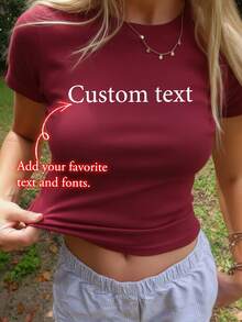 Áo thun nữ ôm dáng, có thể tùy chỉnh. Thêm văn bản tùy chỉnh (trích dẫn, cụm từ, câu nói hài hước, tên, khẩu hiệu, v.v.) - Đỏ - Xem 1