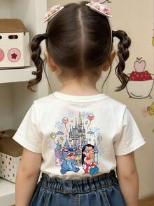 The Disney Casual And Simple Round-Neck Short-Sleeve T-Shirt Features Character Prints Of Stitch And Angel From 'Lilo & Stitch', Designed Specifically For Infants And Toddlers, Suitable For Both Boys And Girls, Making It An Ideal Choice For Summer Wear. - 白色 - 查看 2