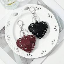 1 chiếc móc khóa hình trái tim rỗng hình tròn, kiểu dáng Gothic ngọt ngào, độc đáo phong cách Y2K, làm thủ công bằng da màu đỏ tía/đen, khâu hai mặt, đính đinh tán, thích hợp làm phụ kiện túi xách cho nữ, bé gái, chị em gái, bạn bè, dùng hàng ngày hoặc làm quà tặng ngày lễ. - Nhiều màu - Xem 3