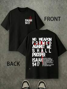 Men's Isaiah 54:17 Bible Verse Cross Graphic Print Short Sleeve Crew Neck T-Shirt, Christian Faith Soft Comfortable Casual Basic Everyday Wear Top - 黑色 - 查看 3