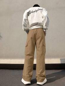 1pc Tween Boys Vintage Minimalist Cargo Pants, Suitable For Workout, Outdoor, Spring/Autumn - Khaki - View 2