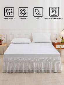 1pc White Solid Color Bed Skirt With Butterfly Lace Trim, Minimalist Classic Daily Style, Comfortable Breathable Polyester Fabric, Suitable For All Seasons, Suitable For Bedroom Environment And Home Decor, Butterfly Trim, Lace Bedding, White Aesthetics, Minimalist Decor Style, All-Season Bedding, Romantic Home Style - Multicolor - View 5