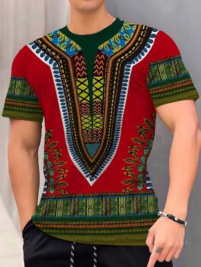 男士3D印花休闲T恤 - 100%涤纶，透气吸湿，可机洗。3D数码印花短袖T恤 - 黑色、卡其色、灰色、蓝色可选。圆领趣味复古图案T恤，适合休闲外出穿着。涤纶材质，复古图案，四季皆宜，是馈赠亲友的理想之选。