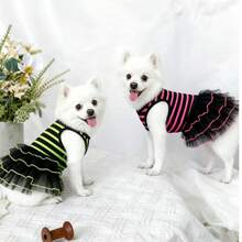 1件宠物服装，猫/狗衣服，荧光绿和粉色条纹弹力蓬蓬裙，婚纱 - 彩色 - 查看 12