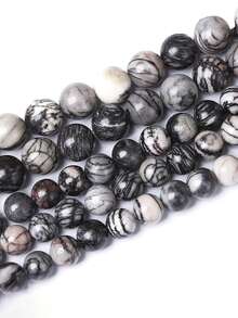 Đá tự nhiên 4 6 8 10mm, đá mạng nhện đen, đá quý tròn, đá rời, hạt đá năng lượng chữa bệnh, hạt đá nhẵn mịn để tự làm vòng tay, vòng cổ, bông tai, trang sức. - Đen và trắng - Xem 4