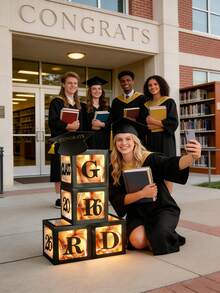 1Sets Graduation Balloon Boxes With Class Of 2026 Letters, Graduation Party Decorations 2026, Black & Gold Grad Party Decorations, Transparent Square Boxes For High School/College Graduation Party Supplies - Multicolor - View 5