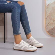 女士休闲网面运动鞋，简约透气训练鞋，校园休闲鞋，公路跑鞋，徒步露营鞋，户外滑板鞋，平底鞋 - 米色 - 查看 3