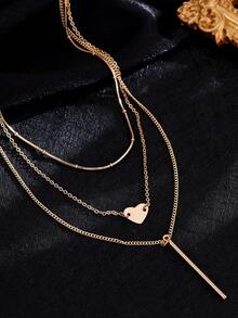 Bộ 3 dây chuyền nhiều lớp, thiết kế dây xích dày, phẳng thời trang, đính đá Cubic Zirconia hình giọt nước màu đồng, thích hợp cho phụ nữ đeo khi đi nghỉ mát ở bãi biển. - Vàng - Xem 6