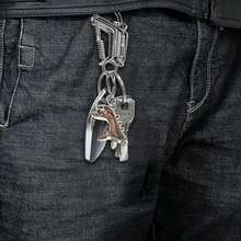 Handmade Metal Keychains, Car Key Chain, Stainless Key Chain With Small Dinosaur Pendant, Chain Ring Clip Holder Organizer For Home Car Keys Key Finder Women Men(Silvery) - / - View 3