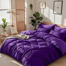 2/3PCS Minimalist Luxury Diamond Grid Oversized Quilt Set All-Season Use Including 1 Quilt + 1/2 Pillowcases Fits Various Bed Sizes Upgrade Your Sleep Quality Instantly Top Choice For Festival Gifting - Màu tím - Xem 5