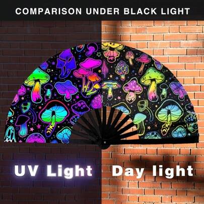 2-Pack Women's Party Handheld Fans - UV Glow Design, Lightweight Folding, Christmas & Carnival Essentials | Perfect For Music Festivals | Reusable Clicking Mechanism