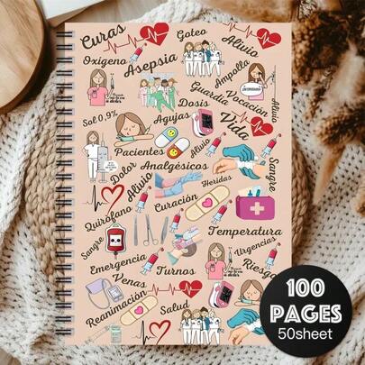 1 pieza Cuaderno de espiral estético de enfermería - Regalo ideal para trabajadores de la salud, con temática médica y diseño de instrumentos y elementos de atención médica