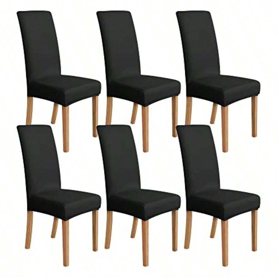 Stretch Dining Chair Covers Set Of 6 Black Solid - Black - View 1