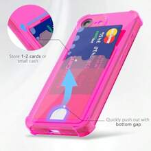 For IPhone 17e 16e Wallet Case With Card Holder Cute Girly Clear Credit Card Slot Case Thin Slim Silicone Rubber Transparent Hard Shell Camera Cover For Women Men Hot Pink - 玫紅色 - 查看 3