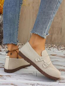 Women's Casual Solid Color Flat Shoes, Women's Comfortable Flat Shoes. Lightweight And Breathable, Suitable For Home Leisure, Outdoor Activities, And Daily Wear. A Fashionable Holiday Gift For Women. - Beige - View 5