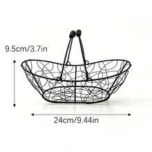 2/1pc Black Iron Wire Storage Basket, With Sturdy Handle - Featuring Modern Geometric Mesh Design, Suitable For Organizing Home, Garden And Outdoor Items. Durable Multi-Purpose Open Container, Shelf Basket, Egg Holder, And General Storage Basket - Multicolor - View 3