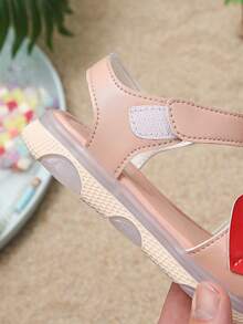 1 Pair Girls' Summer Casual Flower & Heart Decor Hook And Loop Soft Bottom Flat Sandals - Baby Pink - View 8
