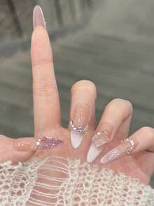 10pcs/Set Press On Nails, Amethyst Mirror, Spring/Summer New Arrival, Piled With Rhinestones, Gentle, Pure Seduction, Super Sparkling, Cat's Eye, Handcrafted Wearable Nail Art - Multicolor - View 2