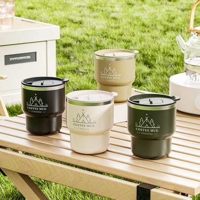 1个400毫升304不锈钢带盖咖啡杯，双层保温水杯，便携大容量双层壁饮水杯，保温杯，可重复使用，冷热皆宜，适用于盛装茶、牛奶、咖啡等饮品，经久耐用，适合学生和成人在学校、办公室、户外露营、野餐、旅行等场合使用。