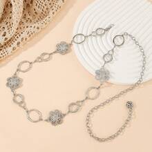 波西米亚风金属花朵腰带，简约可调节牛仔裤腰饰 - 銀色 - 查看 5