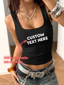 Áo tank top nữ có thể tùy chỉnh. Thêm văn bản tùy chỉnh (trích dẫn, cụm từ, câu nói hài hước, tên, khẩu hiệu, v.v.) - màu đen - Xem 1