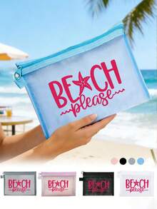 Túi đựng mỹ phẩm cỡ lớn, họa tiết chữ cái, túi đi biển, túi lưới in họa tiết. - Nhiều màu - Xem 2