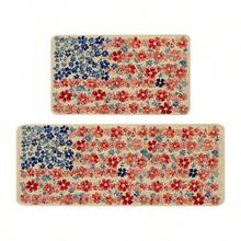 1/2/3pcs-Vintage Patriotic Floral Kitchen Mat American Flag Inspired Distressed Background Watercolor Flower Star And Stripe Pattern Faded Red Deep Blue Cream Colors Rustic Nostalgic Home Decor Floor Mat For Sink Counter Independence Day-Flannel Material,Rectangular,Soft,Comfortable And Easy To Clean,Suitable For Bathroom,Bedroom,Kitchen, Porch,Laundry Room,Daily Decor,Three Sizes Available - Black - View 1