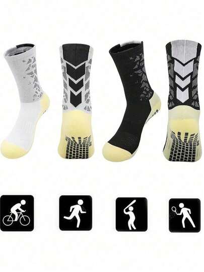 2 đôi tất chống trượt dành cho nam - Tất chống trượt dùng trong bóng đá và bệnh viện, dép chống trượt, thích hợp cho thể thao, bệnh viện, yoga, tập luyện tăng độ bám, cỡ giày US 6-12