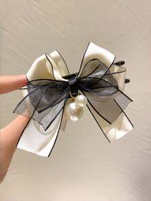 1pc Fashion Mesh Ribbon Bow Banana Hair Clip, Suitable For Party, Daily, Travel, Gift, School, Elegant, College, Bow, Cute, Valentine's Day Hair Clip And Accessory Gift - One Size Fits All - View 5