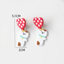 1 Pair Heart Balloon & Kitten Acrylic Dangle Earrings, Ceramic Texture Creative Cute Gift For Party, Celebration, Holiday - Y1178 - View 5
