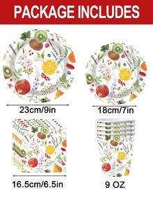 Bộ dao nĩa/đĩa ăn dùng một lần 10 món chủ đề trái cây, gồm đĩa, khăn ăn, cốc, dao nĩa, dành cho 10 khách, thích hợp cho tiệc sinh nhật, tiệc cưới, tiệc trái cây mùa hè. - Nhiều màu - Xem 2