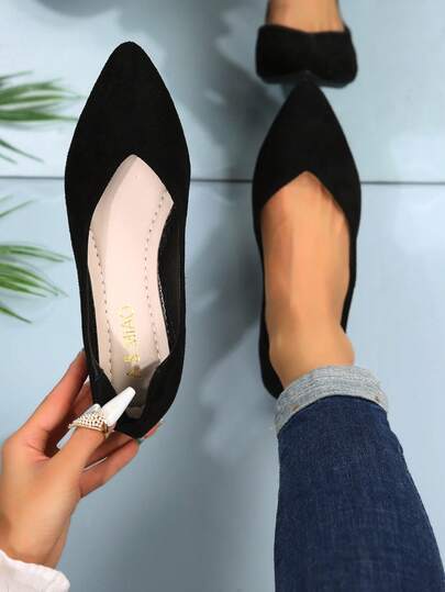 Wide Fit Plus Size Women's Shoes, Comfortable Soft Bottom Fashion Pointed Toe Slip-On Loafers, Elegant Casual Commuting Office Ballerina Flat Shoes, Black, Suitable For All Seasons, Mother's Day Gift