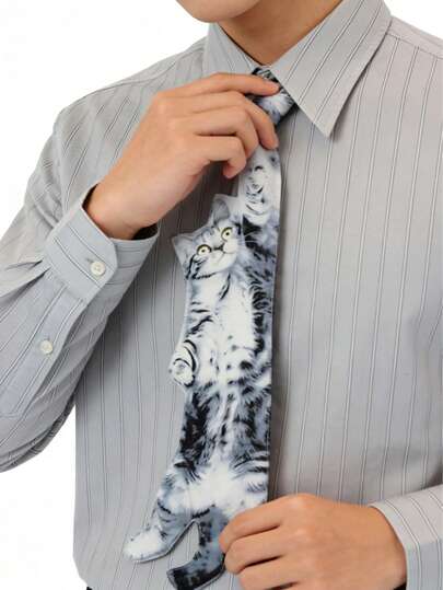 1pc New Creative Cat Necktie, Fashionable Animal Element Tie For Men, Suitable As Gift For Boyfriend