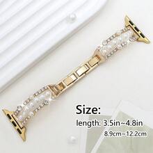 可调节金属表带，饰以珍珠和水钻，兼容 Series 9/8/7/6/5/4/3/2/1/SE，尺寸 38/40/41/42/44/45/49 毫米，女士替换表带 - 彩色 - 查看 3