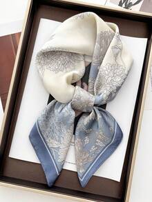 1pc Women's Spring/Summer Floral Print Scarf, Faux Silk 70cm Square Scarf, Shawl, Neck Warmer, Versatile For Daily Use - Màu xanh nhạt - Xem 1