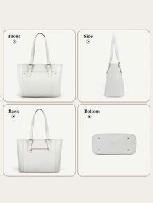 NEWHEY Women's Zipper PU Leather Handbag, Large Capacity Commuter Travel Shoulder Bag - Beige - View 8
