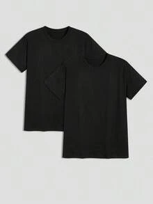 [New Products Arrive With Great Power]Manfinity Homme Men 2pcs Round Neck Plain Casual Short Sleeve Tee, Boyfriend Gift, For WorkUnisex T-Shirts For Summer Outings - màu đen - Xem 1