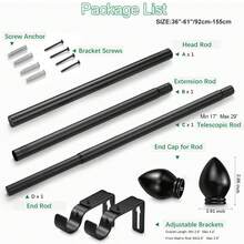 1 Thanh treo rèm chịu lực cao, có thể điều chỉnh, phù hợp với cửa sổ từ 36 - 148 inch, có đầu trang trí hình nón, bộ thanh treo rèm màu đen kèm giá đỡ, thích hợp cho rèm cửa sổ và phòng tắm, trang trí nhà cửa, rèm phòng ngủ, đường kính thanh treo rèm 1 inch. - Hình nón - Màu đen - Xem 14