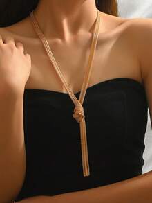 1 buah Kalung Rumbai Simpul Minimalis Fashion Wanita, Cocok untuk Pemakaian Sehari-hari - Emas-N526 - View 2