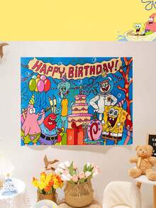 SpongeBob SquarePants Theme Party Backdrop, Cross-Border Birthday Happy Decoration Banner Supplies, Cartoon Fish Brother Hanging Cloth, Dorm Bedroom Wall Decor Creative Background Cloth, Cute - Multicolor - View 22
